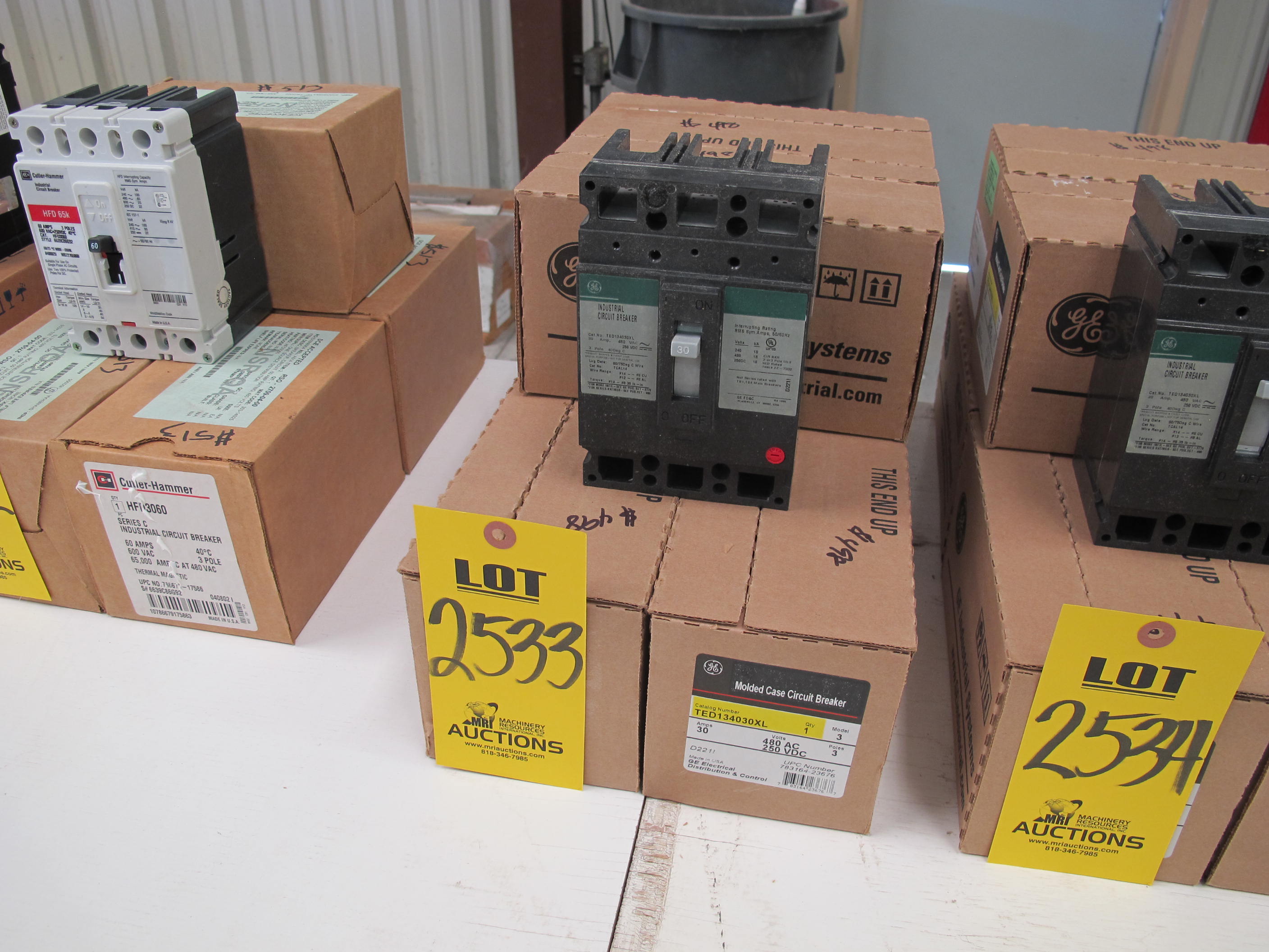 LOT (6) BREAKERS, CIRCUIT TYPE, MOLDED CASE KIND, 30 AMP, 480VAC / 250VDC, 3 POLES, GENERAL ELECTRIC P/N TED134030XL (OR ABB P/N W8BDP777). NOTE: GE TED134030XL IS AN EXACT REPLACEMENT FOR ABB W8BDP777 PER ABB EMAIL DATED 07/11/12. NO SEE IS REQUIRED FOR THESE 2 PART NUMBERS. PDF COPY OF EMAIL IS ATTACHED TO "SERVICES FOR OBJECT". APPLICATION: > RUNNING CIRCUIT BREAKER FOR MAIN TRANSFO, PART # W8BDP777 (W-44) LOADING & HANDLING FEE $5-